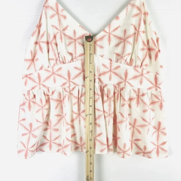 Loft Cami Tank Top Large Petite Linen Blend Cream Pink Stars Boho Baby Doll NWT - Picture 7 of 10